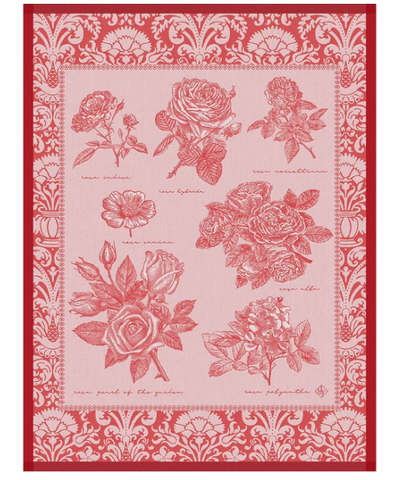 Jardin Des Roses Red Tea Towel by Le Jacquard Français