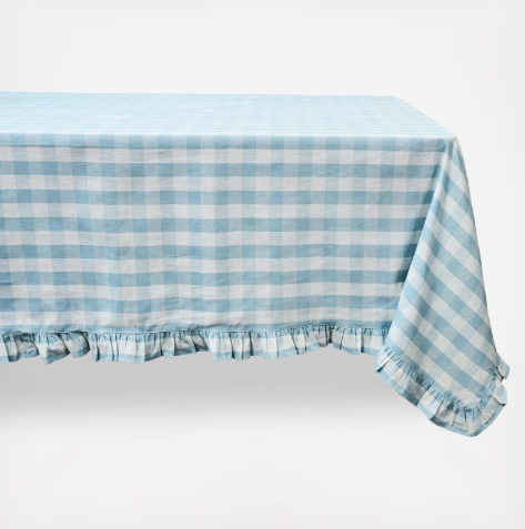 Gingham Ruffle Tablecloth - Ocean