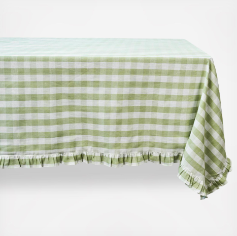Gingham Ruffle Tablecloth - Seagrass