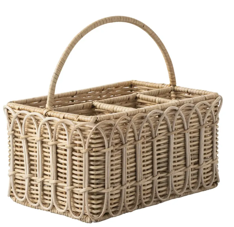 Provence Rattan Silverware Caddy - Whitewash