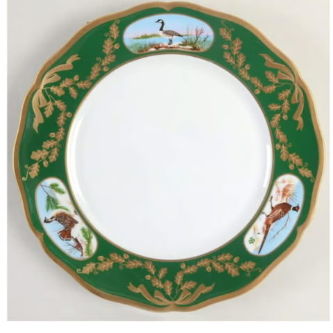 Winter Game Birds Green Dinner Plate