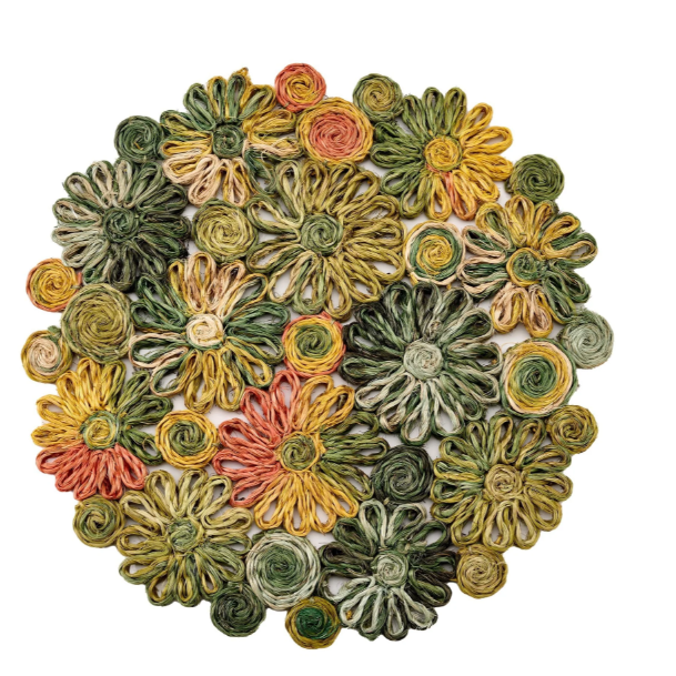Patchwork Daisy Round Placemat  Grass Combo Set of 4