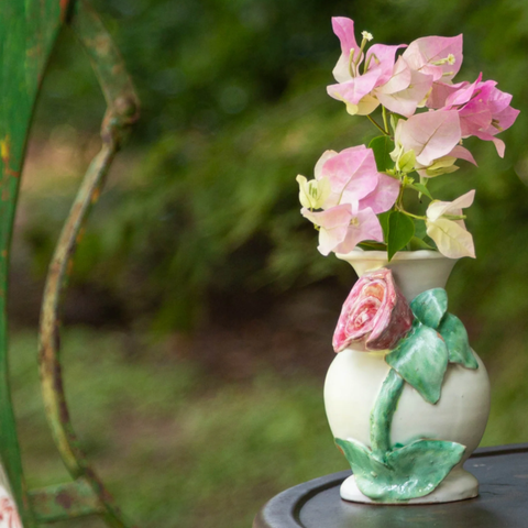 Small White Vase with Pink Rose