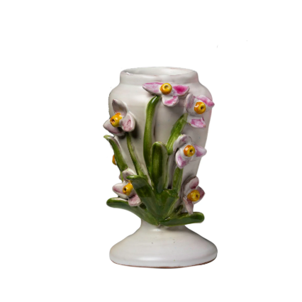 Small White Vase with Pink and Yellow Flowers