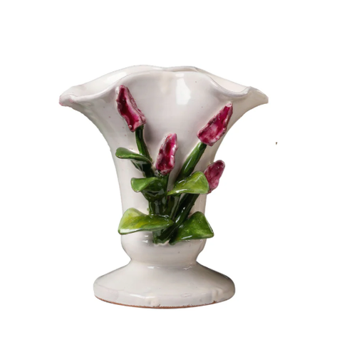 Small White Vase with Pink Tulips