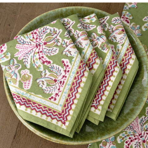 Grecian Palm Fern & Magenta Napkins- Set of 4