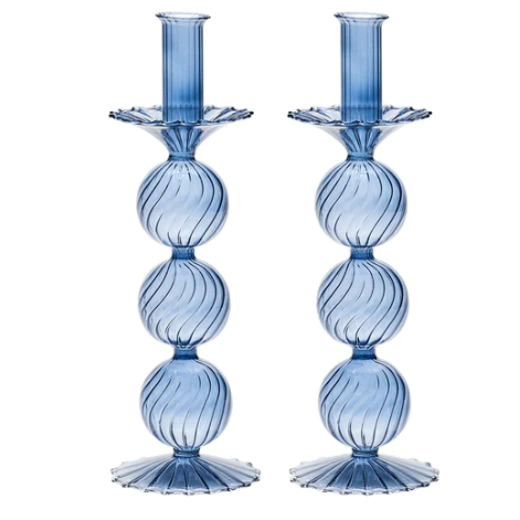 Iris Tall Candle Holder in Cadet-Set of 2