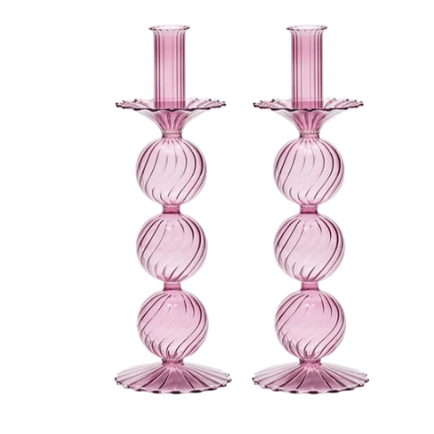 Iris Tall Candle Holder in Lavender, Set of 2