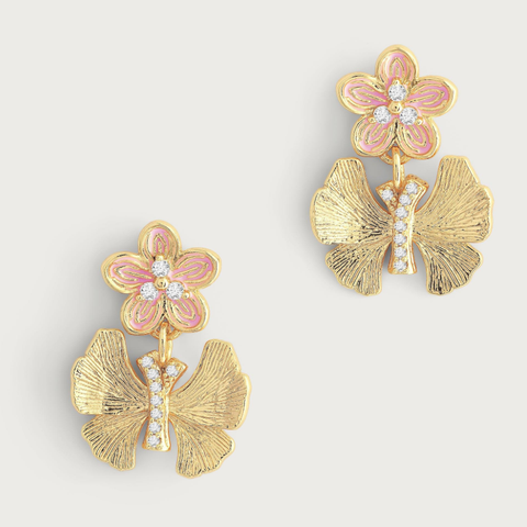 Butterfly With Enamel Flower Earrings