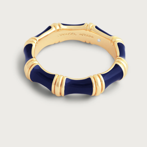 Bamboo Enameled Ring-Atlantic Navy Blue-Size 7