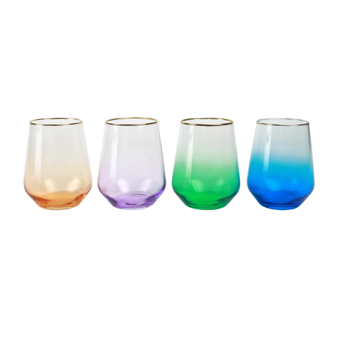 Rainbow Jewel Tone Assorted Stemless Wines - Set of Four