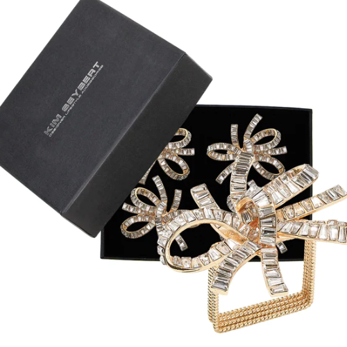 Jeweled Bow Napkin Ring in Gold & Crystal, Set of 4