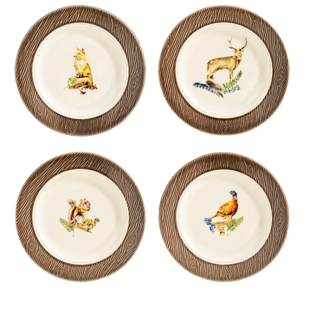 Forest Walk Animal Side/Cocktail Plate Assorted Set of Four