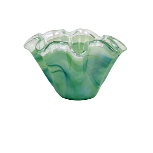 Onda Glass Green Petite Ruffled Bowl