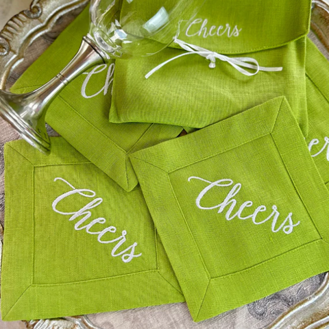 Cheers Linen Cocktail Napkin Set-Citron