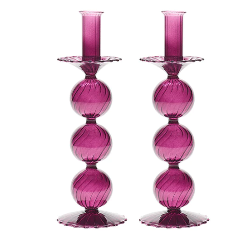 Iris Tall Candle Holder in Plum, Set of 2