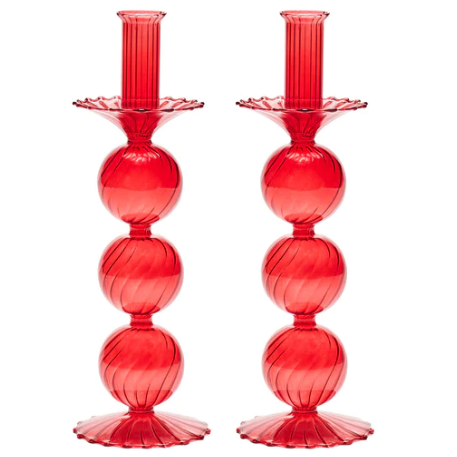 Iris Tall Candle Holder in Red, Set of 2