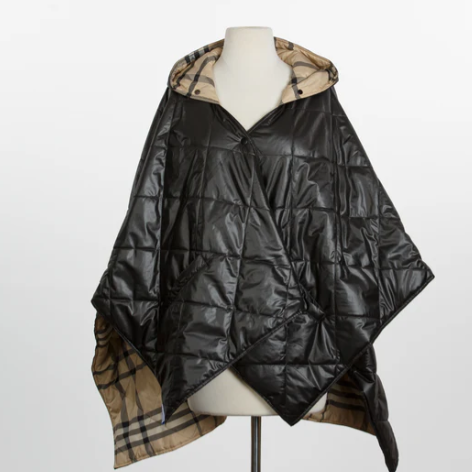 Shiny Black & Plaid PUFFERRAP | Women's Rain Poncho