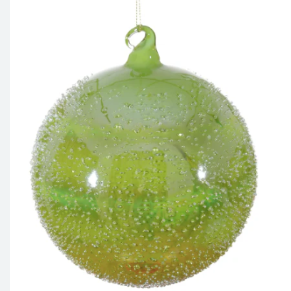 Jim Marvin Beaded Metallic Green Glass Ball Ornament