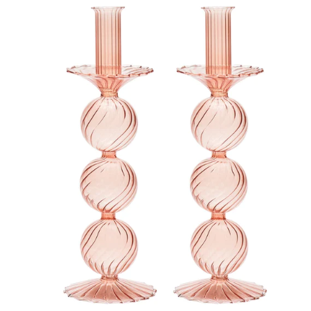 Iris Tall Candle Holder in Blush, Set of 2