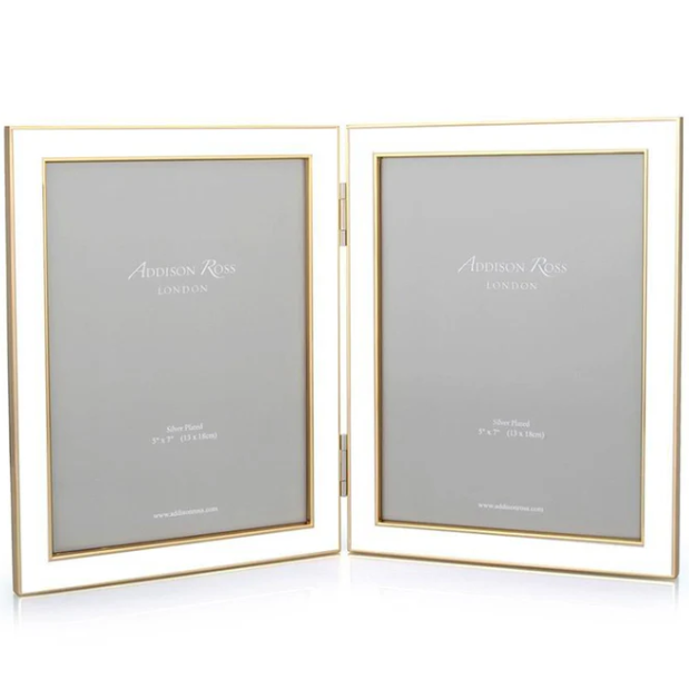 White Enamel & Gold Double Frame-5x7