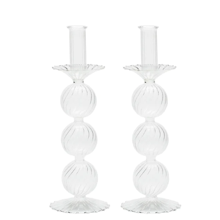 Iris Tall Candle Holder in Clear, Set of 2