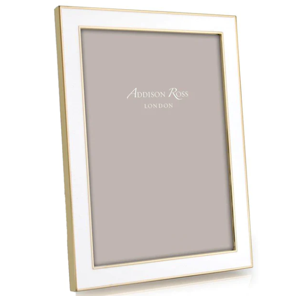 White Enamel Picture Frame with Gold Trim