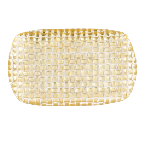 Rufolo Glass Gold Basketweave Rectangular Tray