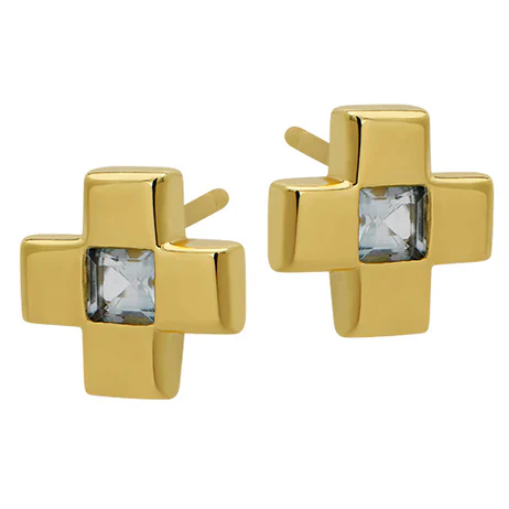 Blue Topaz Cross Studs