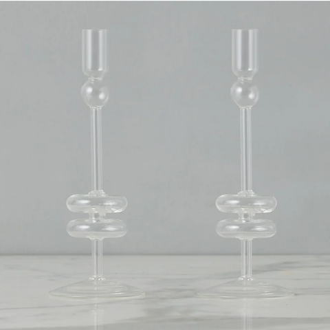 Clear Glass Candlestick Pair - Medium