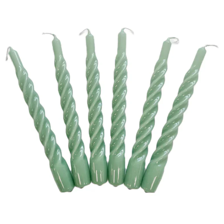 Sage Twisted Taper Candles - Set of 6