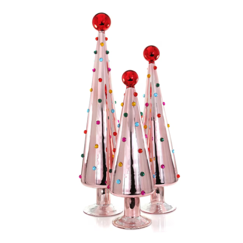 Decorated Dotted Trees, Pink-Set of 3