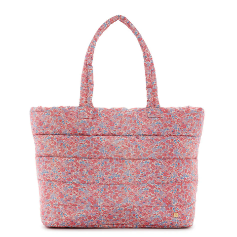 Tote Bag - Puffer Tote - Marseille with Pink Pinstripe Liner