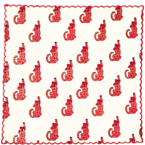 Tiger Cloth Dinner Napkins, Set of Four-Hot Pink