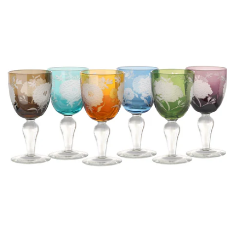 Multicolor Peony Wine Glasses Set of 6