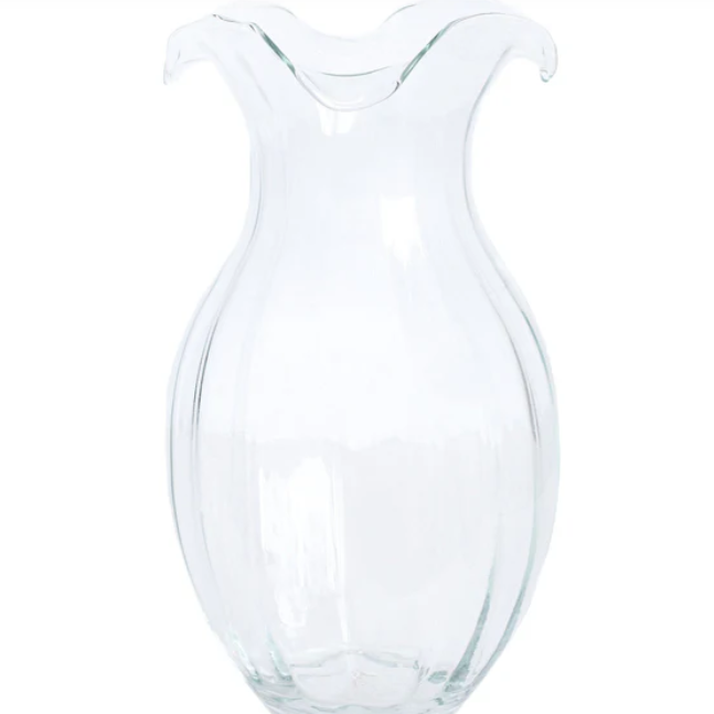 Hibiscus Glass Vertical Fluted Large Vase-Clear