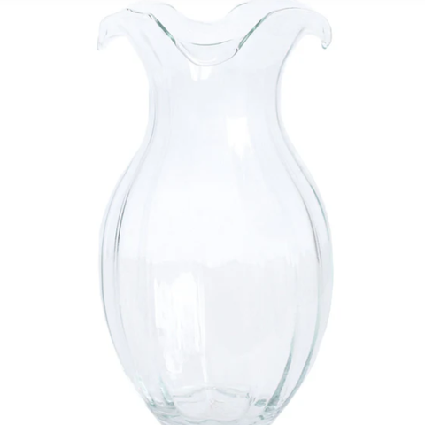 Hibiscus Glass Vertical Fluted Large Vase-Clear