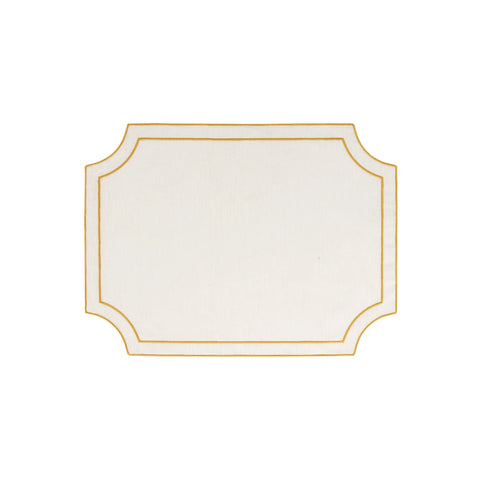 Tessuti White Rectangular Placemats with Gold Stitching - Set of 4