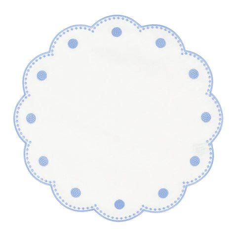 Tessuti White Round Placemats with Cornflower Blue Dots - Set of 4