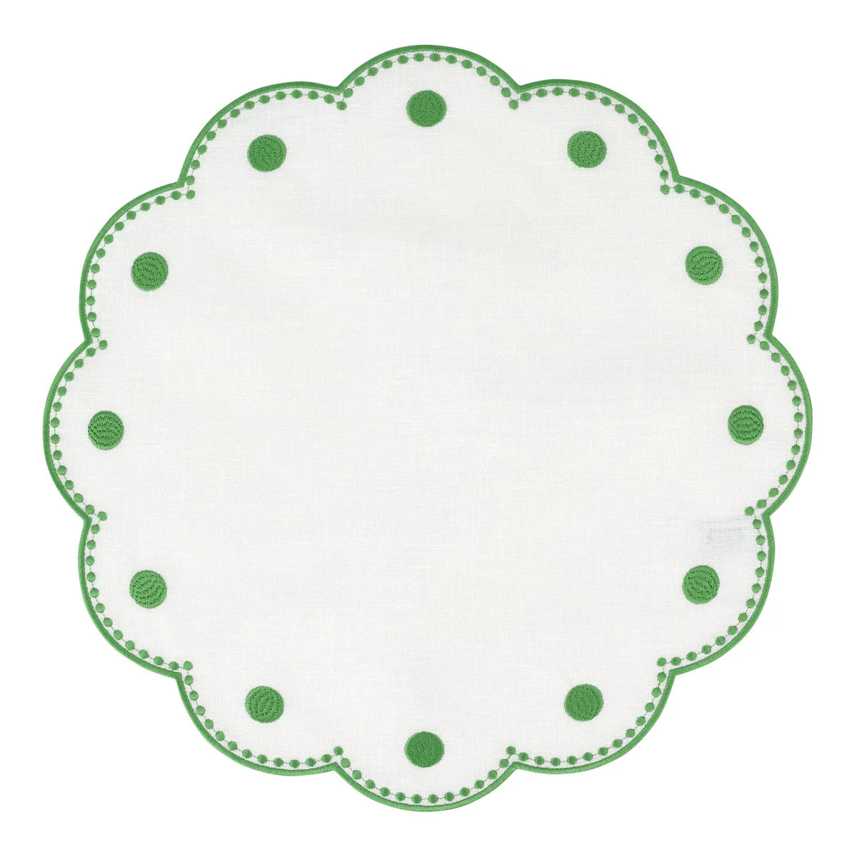 Tessuti White Round Placemats with Sage Green Dots - Set of 4