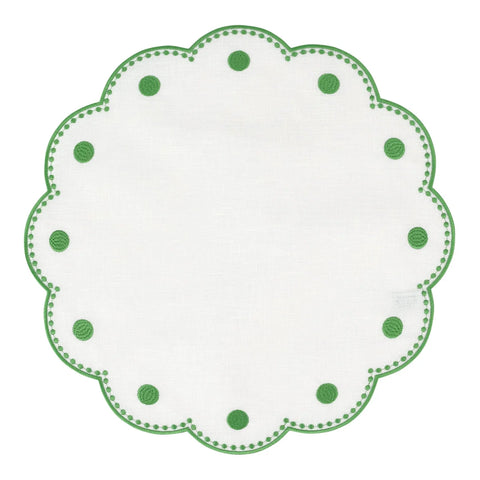 Tessuti White Round Placemats with Sage Green Dots - Set of 4