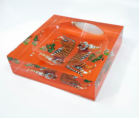Tiger Seeing Double Orangerie Acrylic Candy Dish 6x6