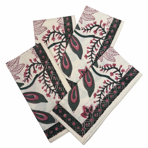 Peacock and Poms Rose Napkin-Set of Four
