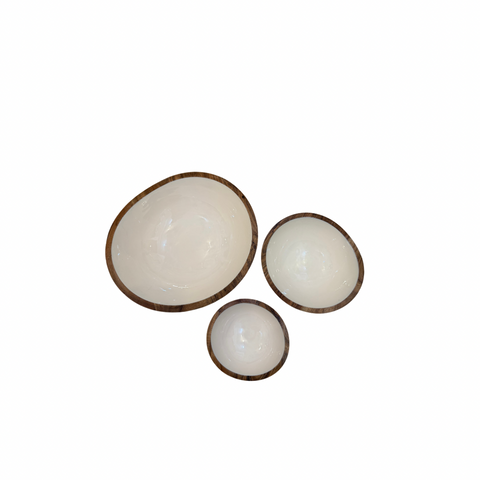 Set of Three Wooden Bowls White