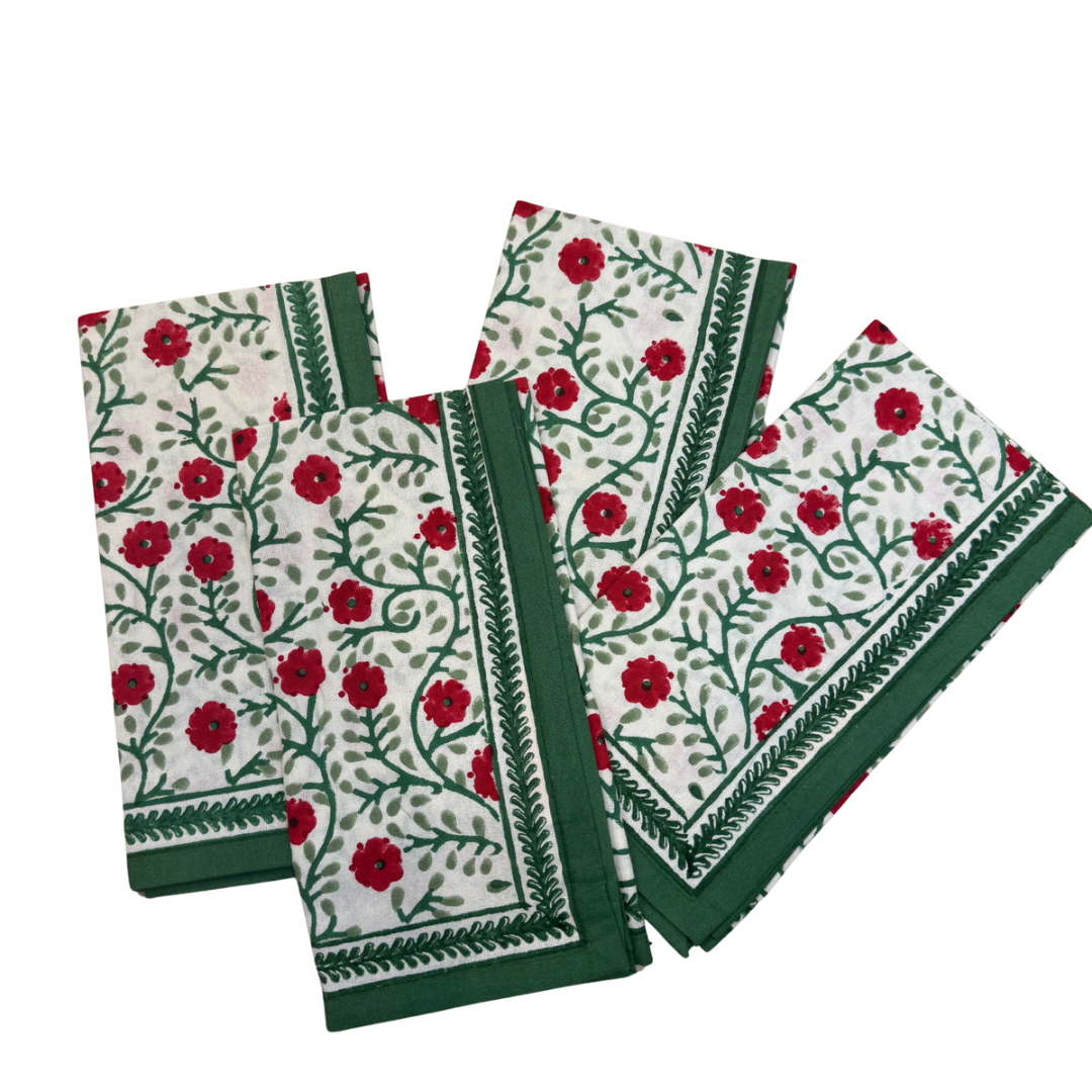 Stephanie Red & Green Napkin-Set of Four