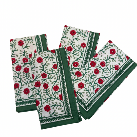 Stephanie Red & Green Napkin-Set of Four