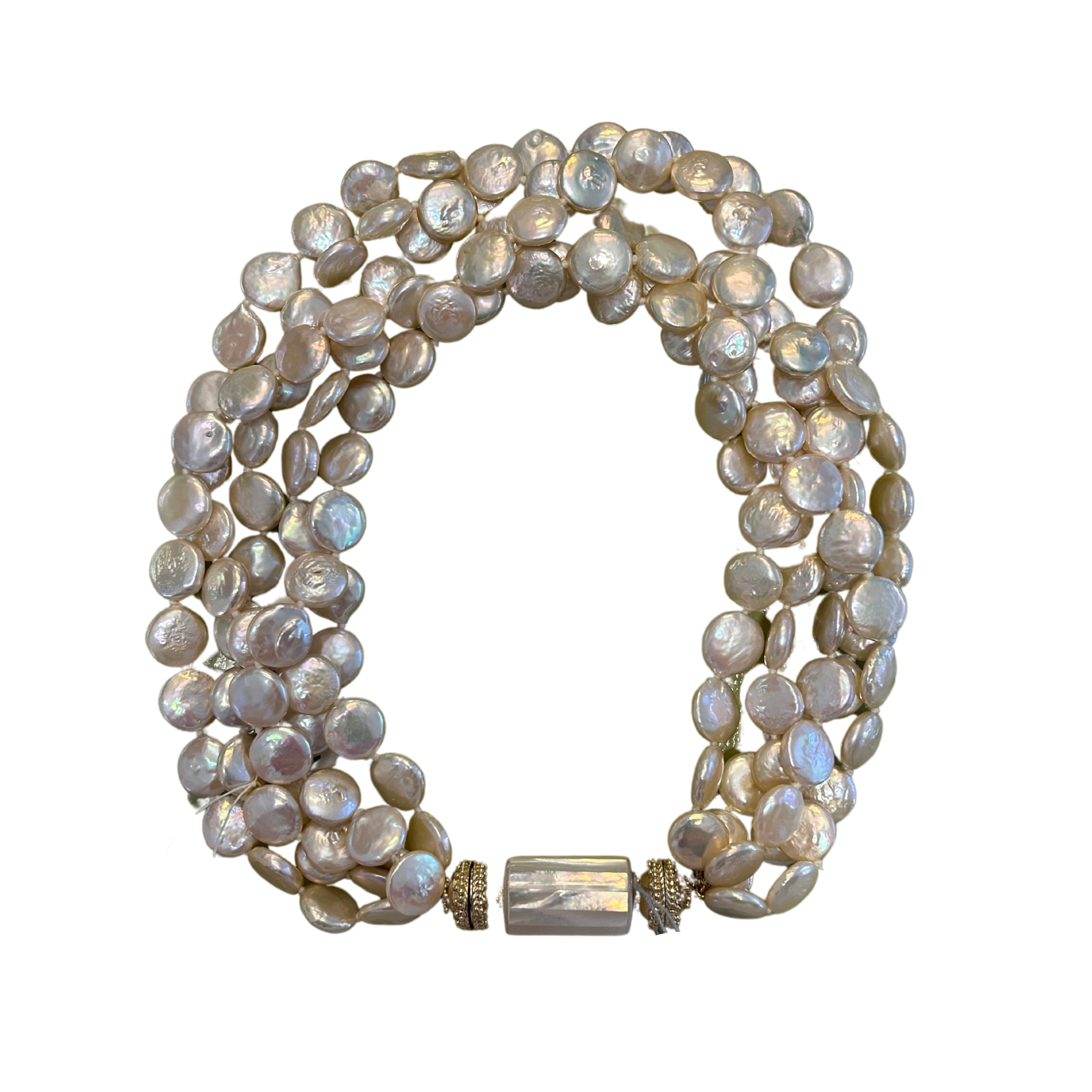 Champagne Coin Pearl Multi Strand Necklace