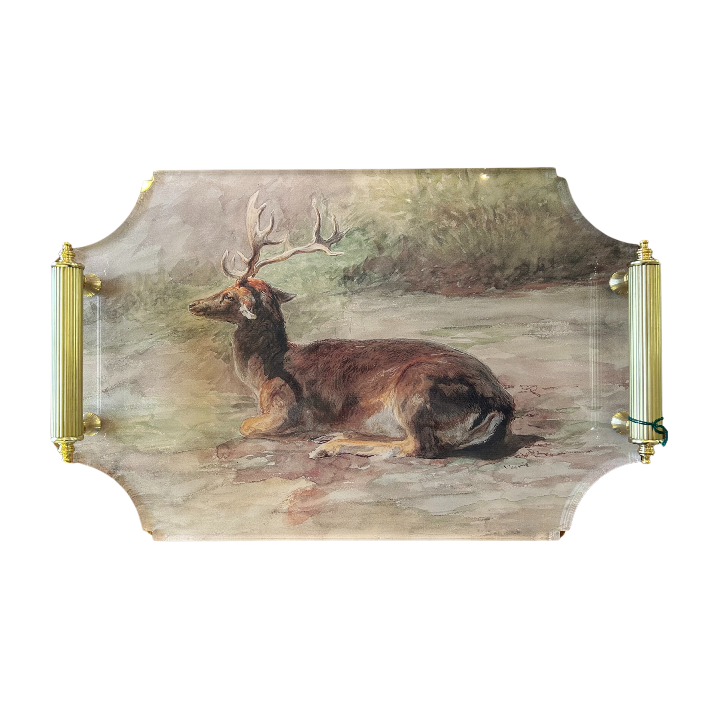 Acrylic Tray - Stag with Brass Handles