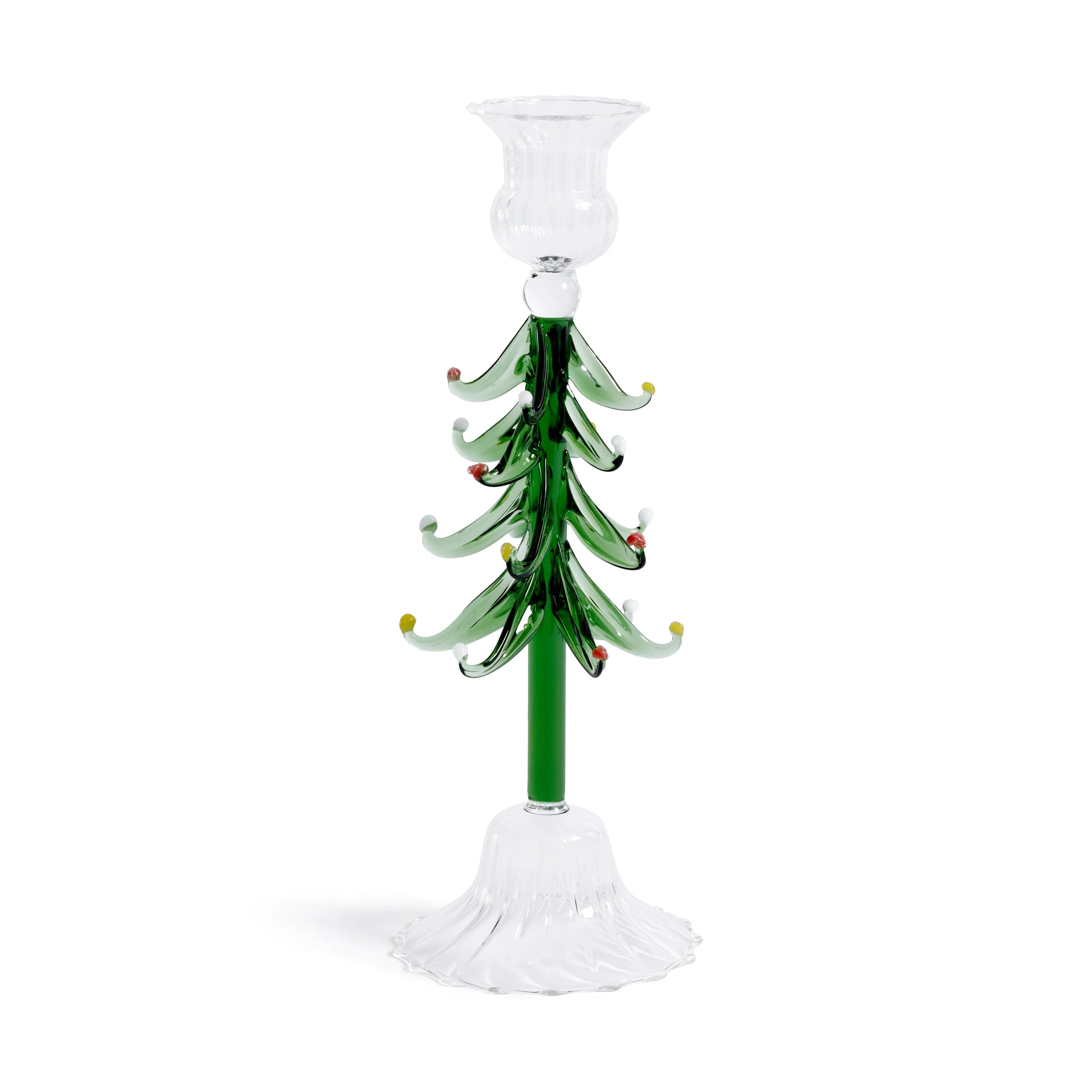 Holiday Tree Taper Holder, Clear and Green, Pair