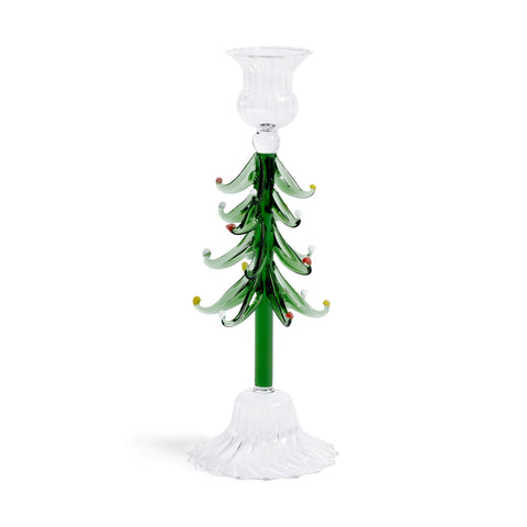 Holiday Tree Taper Holder, Clear and Green, Pair